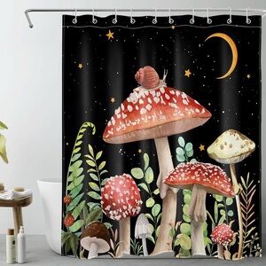 Mushroom Design Shower Curtain - Black and Red